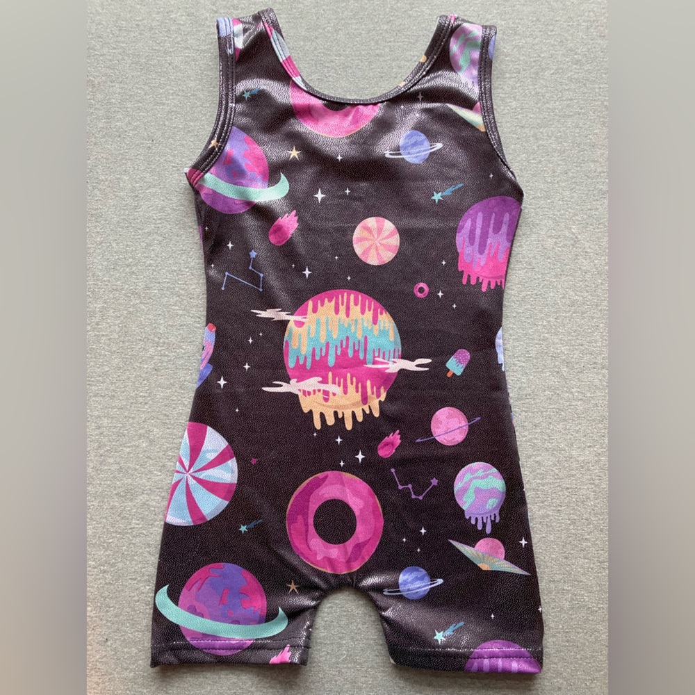 Leotard Kids' 4T Black Sleeveless Candy Space Stars Gymnastics Dance Sparkles